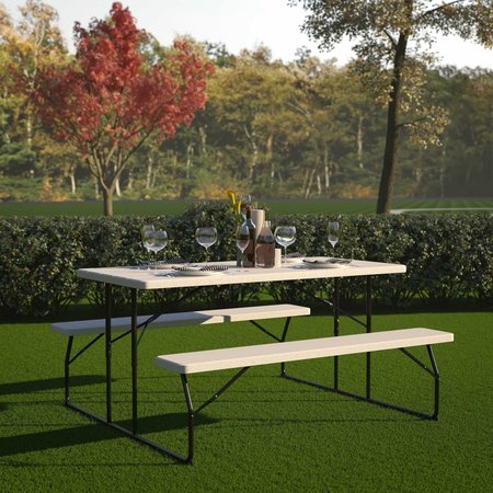 FLASH FURNITURE White Wood Picnic Table & Benches RB-EBB-1470FD-WH-GG